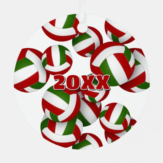 Naam atleet op rode groene volleyballen Keepsake Metalen Ornament (Achterkant)