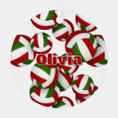 Naam atleet op rode groene volleyballen Keepsake Metalen Ornament (Voorkant)