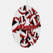 Naam atleet op rode zwarte volleyballen Keepsake Metalen Ornament (Voorkant Rechts)