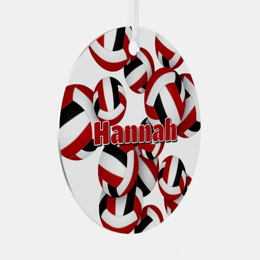 Naam atleet op rode zwarte volleyballen Keepsake Metalen Ornament (Voorkant Rechts)