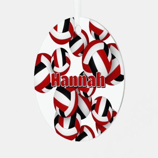 Naam atleet op rode zwarte volleyballen Keepsake Metalen Ornament (Voorkant links)
