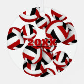 Naam atleet op rode zwarte volleyballen Keepsake Metalen Ornament (Achterkant)