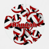 Naam atleet op rode zwarte volleyballen Keepsake Metalen Ornament (Voorkant)