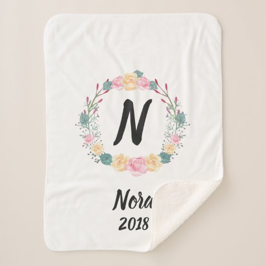 Naam Baby bloemen Sherpa Deken (Voorkant)