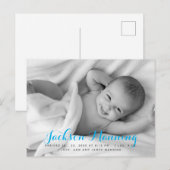 Naam | Baby Boy Blue Script-foto Aankondigingskaart (Voorkant / Achterkant)