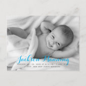 Naam | Baby Boy Blue Script-foto Aankondigingskaart (Voorkant)