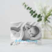 Naam | Baby Boy Blue Script-foto Aankondigingskaart (Staand voorkant)
