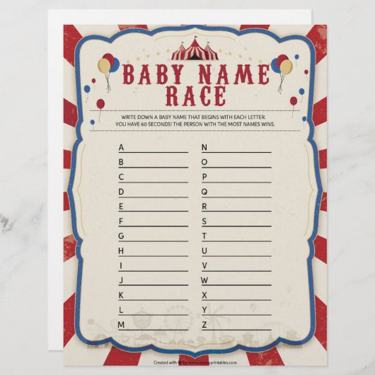 Naam baby [Circus Theme] Briefhoofd (Voorkant / Achterkant)