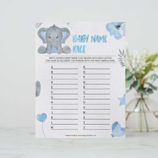 Naam baby [Elephant [Blauw] Baby Briefhoofd (Staand voorkant)