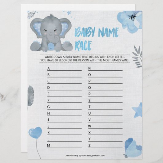 Naam baby [Elephant [Blauw] Baby Briefhoofd (Voorkant / Achterkant)