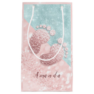 Naam Baby Feet Roos Gold Baby shower Roze Blauw Klein Cadeauzakje
