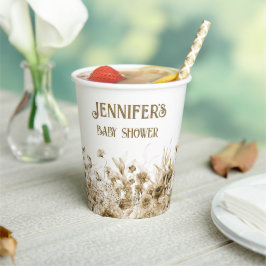 Naam, Baby shower, Extra Tekst, Bloemenrand 8oz Papieren Bekers