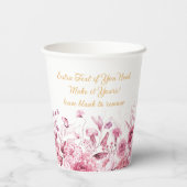 Naam, Baby shower, Extra Tekst, Bloemenrand 8oz Papieren Bekers (Achterkant)