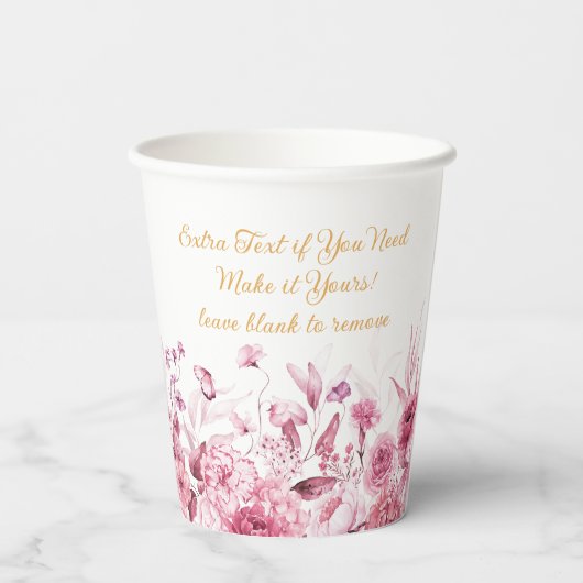 Naam, Baby shower, Extra Tekst, Bloemenrand 8oz Papieren Bekers (Achterkant)
