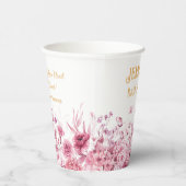 Naam, Baby shower, Extra Tekst, Bloemenrand 8oz Papieren Bekers (Rechts)