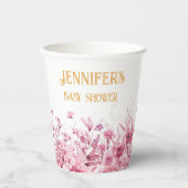 Naam, Baby shower, Extra Tekst, Bloemenrand 8oz Papieren Bekers (Voorkant)