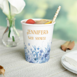 Naam, Baby shower, Extra Tekst, Bloemenrand 8oz Papieren Bekers