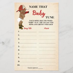 Naam Baby Tune AA Fireman Baby shower Game Kaart