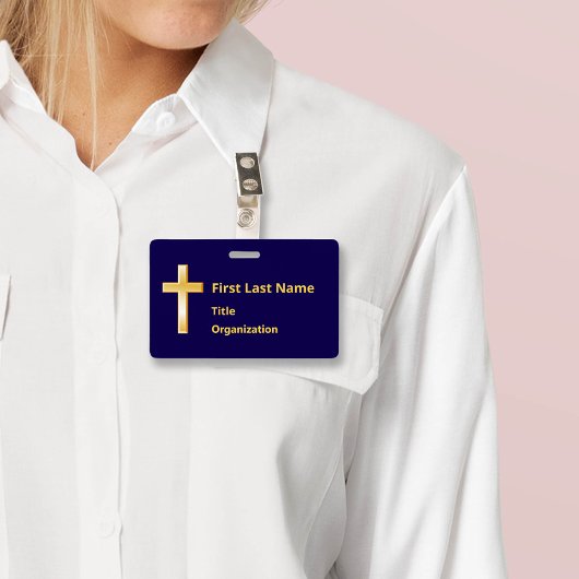 Naam Badge met Christelijk Gold Cross
