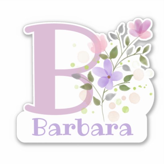 Naam Barbara & Initiaal met bloemendesign Sticker (Voorkant)