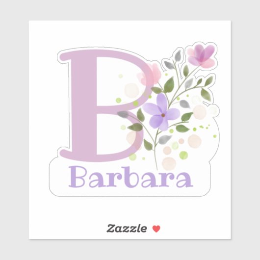 Naam Barbara & Initiaal met Floral Design Sticker (Vel)