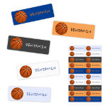 Naam Basketball Ball-sport Kinderlabels<br><div class="desc">Moderne Basketball-Kinderen in de sport: labels met naam // Cute en kleurrijke kinder labels met een naam - een geweldige manier om de notitieboeken, speelgoed, schoenen, rugzakken, kleding en al het andere uit het huis te personaliseren. Dit eenvoudige en schattige ontwerp biedt een basketbal op de achtergrond in verschillende kleuren:...</div>