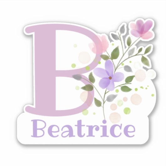 Naam Beatrice & Initiaal met bloemendesign Sticker (Voorkant)