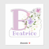 Naam Beatrice & Initiaal met Floral Design Sticker (Vel)
