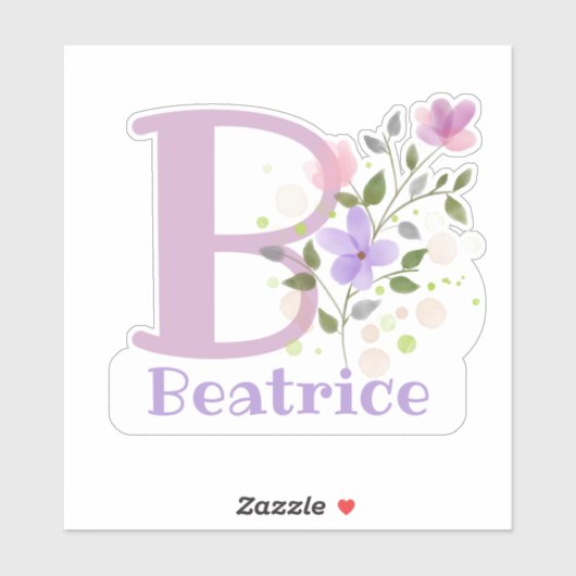 Naam Beatrice & Initiaal met Floral Design Sticker (Vel)