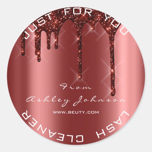 Naam Beauty Lashes Bourgondië Drips Lashes Cleaner Ronde Sticker (Voorkant)