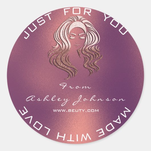 Naam Beauty Salon Glitter Copper Roos Dank Lux Ronde Sticker (Voorkant)