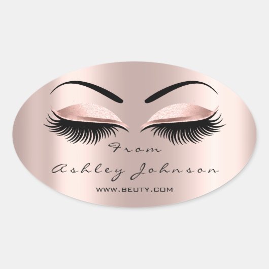 Naam Bedankt Beauty Glitter Lash Makeup Artist Ovale Sticker (Voorkant)