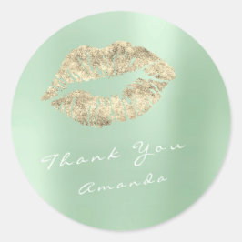 Naam Bedankt Metal Kiss Gold Mint Green Makeup Ronde Sticker