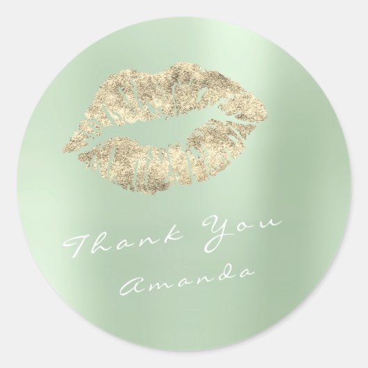 Naam Bedankt Metal Kiss Gold Mint Green Makeup Ronde Sticker (Voorkant)
