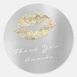 Naam Bedankt Metal Kiss Gold Silver Grey Makeup Ronde Sticker