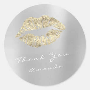 Naam Bedankt Metal Kiss Gold Silver Grey Makeup Ronde Sticker