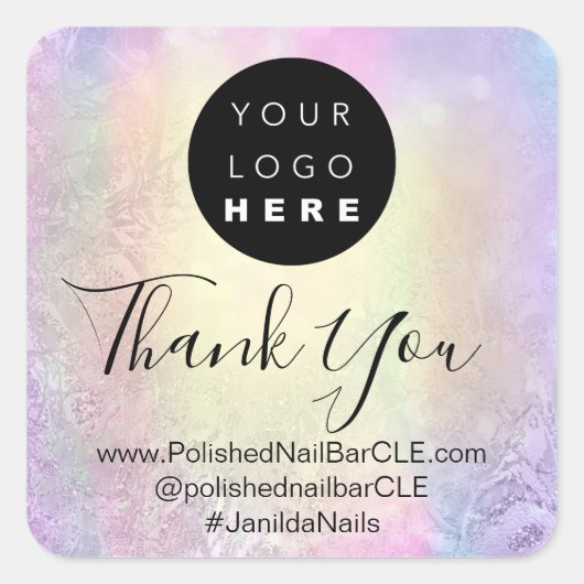 Naam bedrijf: Gold Holographic Vierkante Sticker (Voorkant)