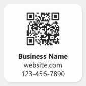 Naam Bedrijf Zwart Wit Telefoon Website QR Code Vierkante Sticker (Voorkant)