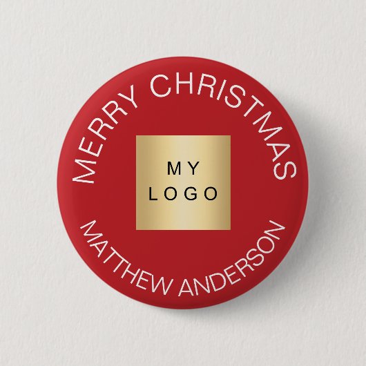 Naam bedrijfslogo rood wit Kerstmis Ronde Button 5,7 Cm (Voorkant)