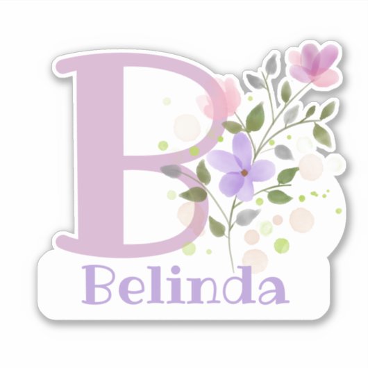 Naam Belinda plus Initiaal met Bloemendesign Sticker (Voorkant)