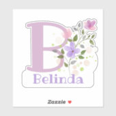 Naam Belinda plus Initiaal met Floral Design Sticker (Vel)