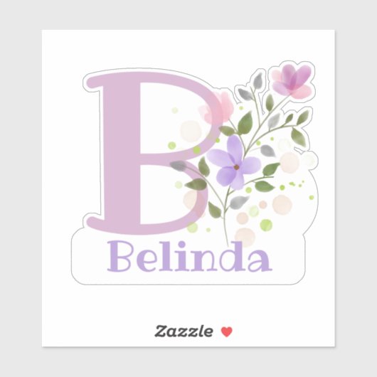 Naam Belinda plus Initiaal met Floral Design Sticker (Vel)