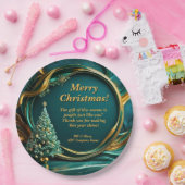 Naam Bericht Bedrijf Groen Goud Kerstboom 9" Papieren Bordje (Feest)