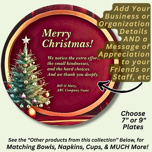 Naam Bericht Bedrijf Rood Goud + Kerstboom 7" Papieren Bordje