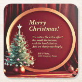 Naam Bericht Bedrijf Rood Goud + Kerstboom Kartonnen Onderzetters (Voorkant)