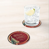 Naam Bericht Bedrijf Rood Goud + Kerstboom Ronde Kartonnen Onderzetter (Insitu)