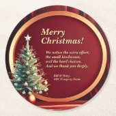 Naam Bericht Bedrijf Rood Goud + Kerstboom Ronde Kartonnen Onderzetter (Voorkant)
