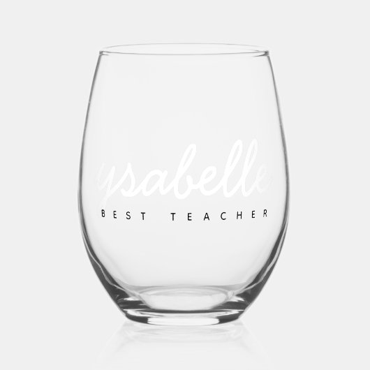 Naam Best Teacher Script Wijnglas Zonder Voet (Voorkant)