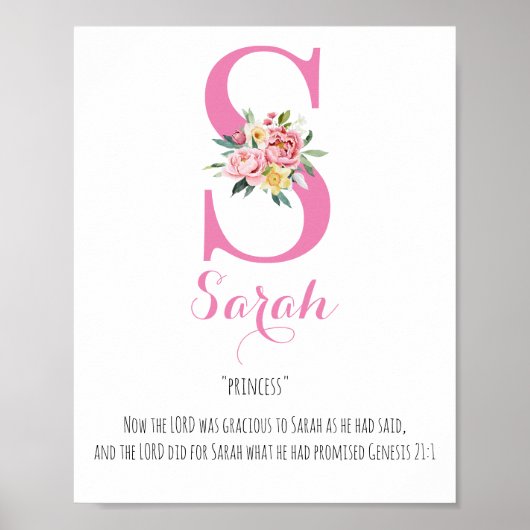 Naam Betekenis Monogram Waterverf Flower Poster (Voorkant)