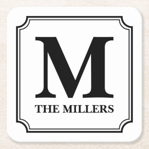 Naam bewerkbare kleurenfamilie / balk / Diner Mono Kartonnen Onderzetters